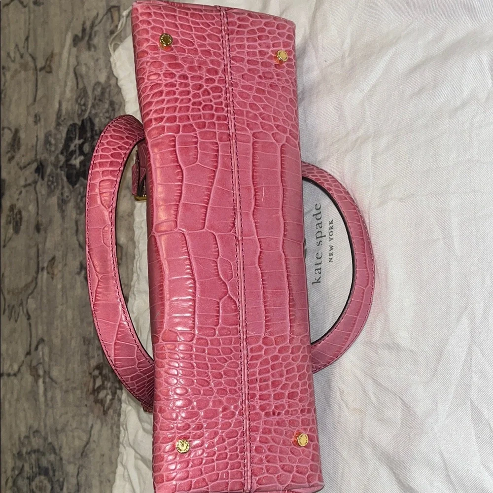 Kate Spade Pink Embossed Leather Satchel | Statement Shoulder Bag Gold Hardware